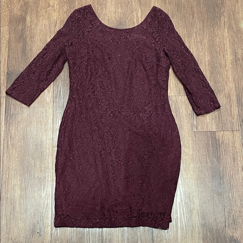 Chic Long Sleeve Burgundy Lace Dress